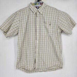 King Ranch Shirt Mens XL Western Plaid Metal Button Down Short Sleeve Rodeo